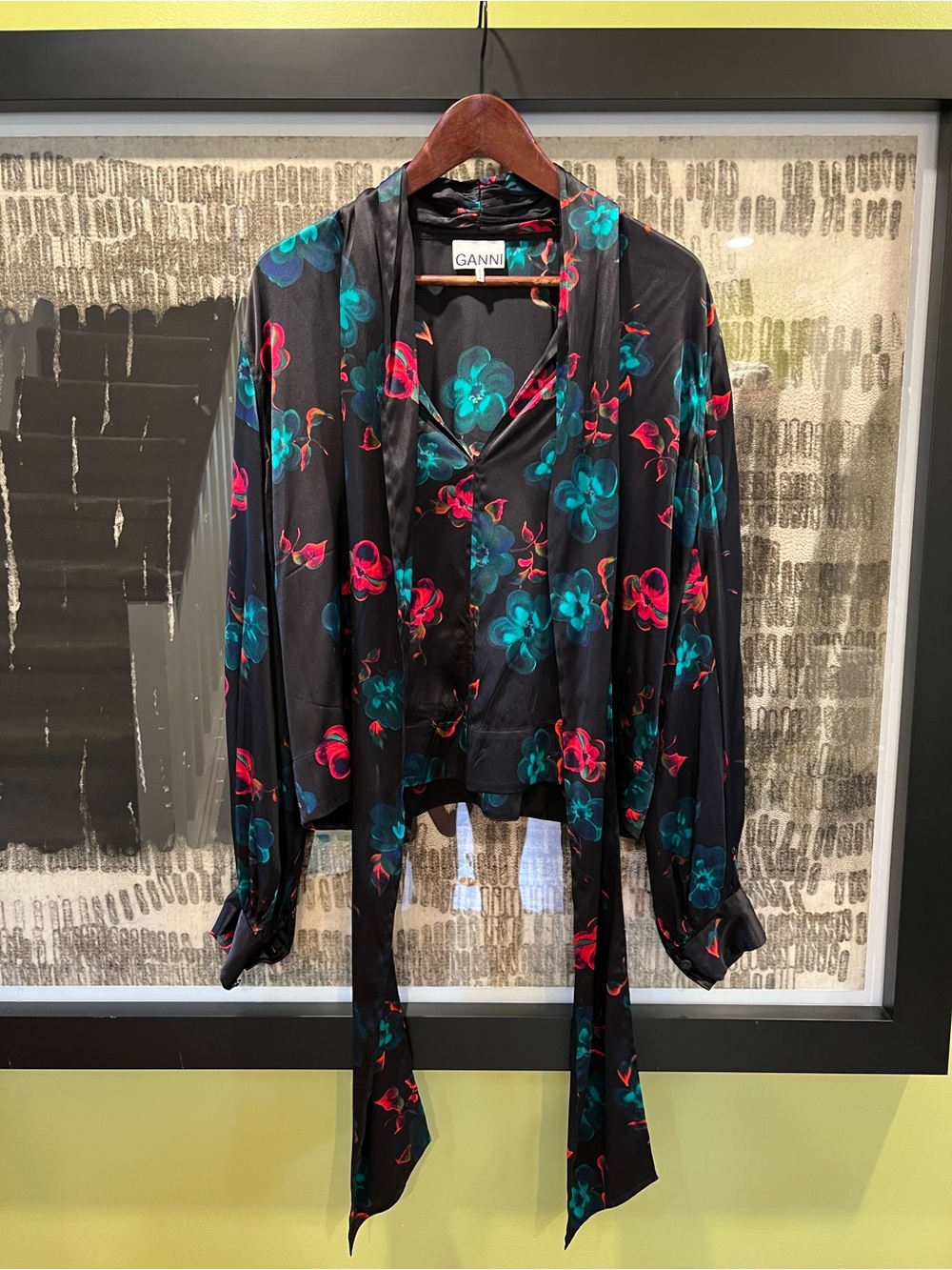 GANNI silk floral neck tie blouse EU 38 23